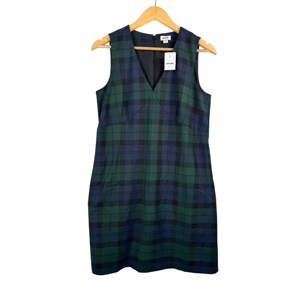 J.Crew Black Watch sleeveless V-neck shift dress plaid preppy sz 4